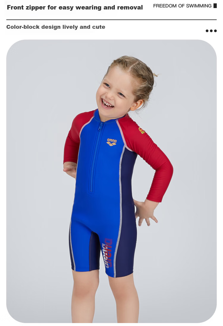 Arena Kids Long Sleeve One-Piece Rash Guard Swimwear Cute High Elastic Breathable Unisex 7