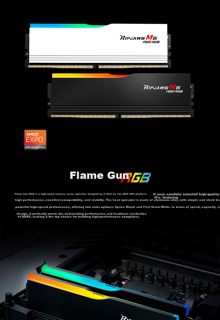 G.SKILL 64GB (32GBx2) DDR5 6000 Desktop Memory - Trident Z5 RGB Black / AMD EXPO / C36 5