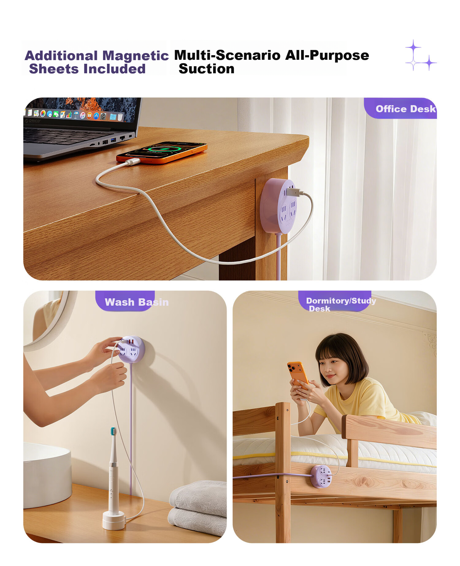 ORICO Small Magnetic Multifunctional Power Strip Socket One-to-Multiple Dormitory Office Home Extension Cord USB Desktop Charging Station Supports 20W Fast Charging 2M Blue 13