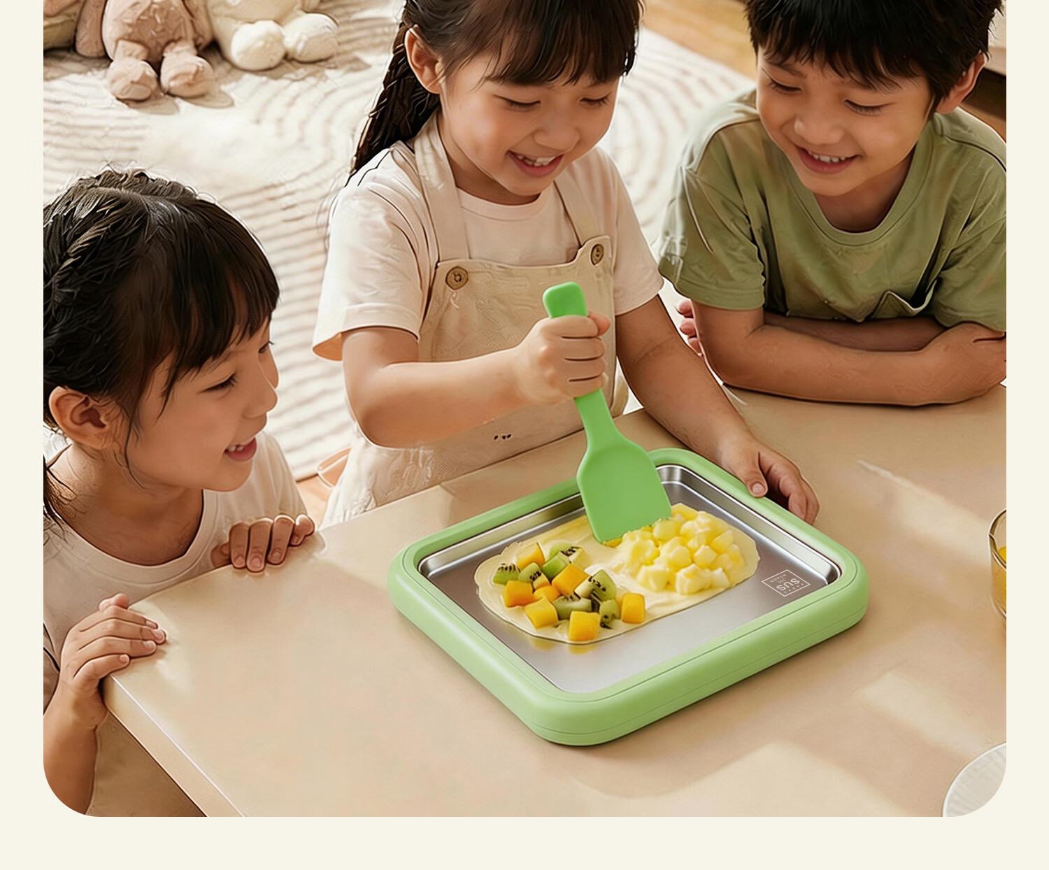 CHIGO Fried Yogurt Maker Fried Ice Machine DIY Ice Cream Large Green with Lid Children's Day Gift 17