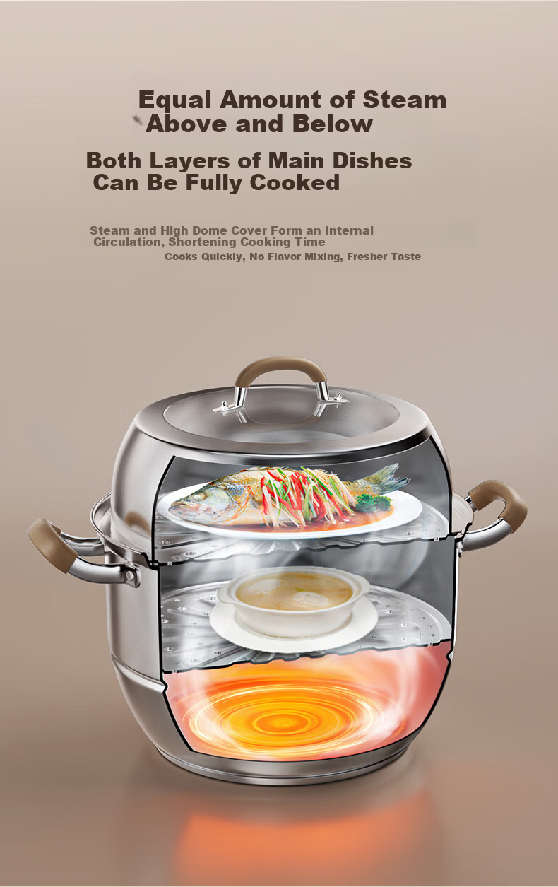 ASD Steamer Pot, Whole Pot 304 Stainless Steel Double-Layer Household Steaming And Cooking Pot, 28CM Multi-Layer Enlarged Non-Stick Steamer Q2 11