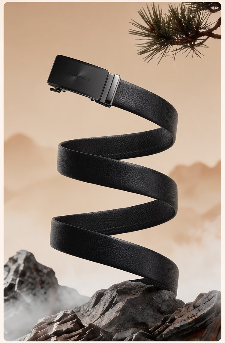 HLA Men's Automatic Buckle First Layer Cowhide Business Belt Gift for Boyfriend Husband Qixi Valentine's Day Pants Belt 12