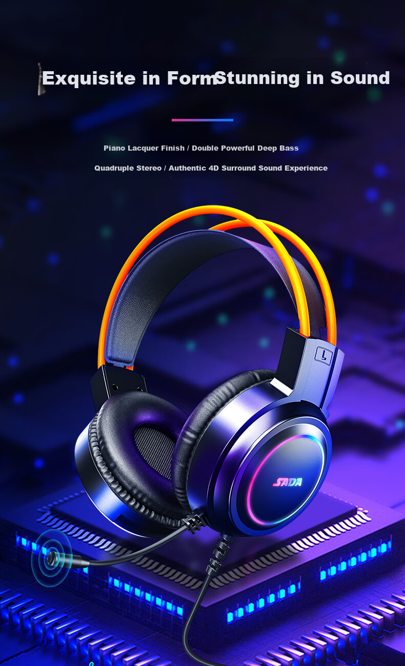 SADA Gaming Headset Wired Dual-Mode 3.5mm Noise-Cancelling Microphone High-Quality Over-Ear Delta FPS PUBG Comfortable 1