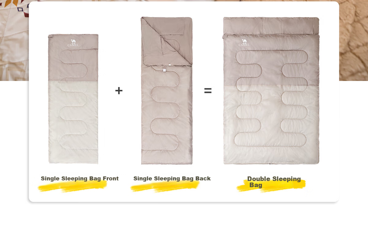 CAMEL Outdoor Camping Portable Double Sleeping Bag Travel Thickened Winter Cold-Resistant Sleeping Bag A9W3F5150 Cheese Color 4