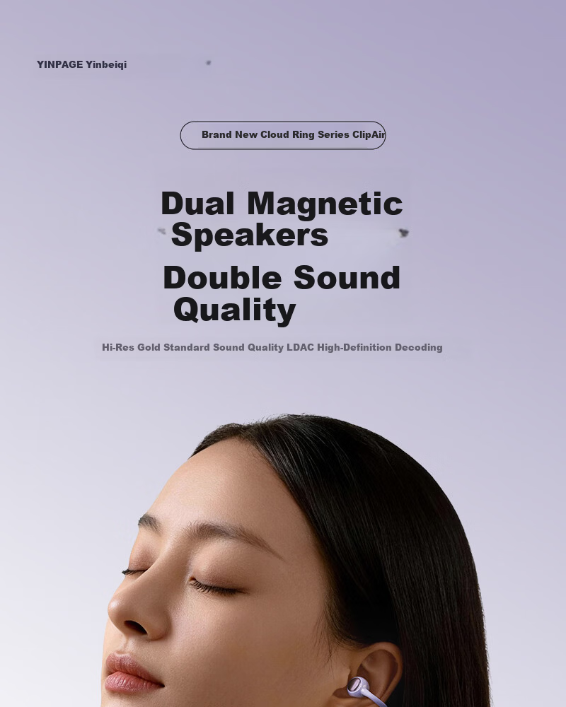Yinbeiqi New ClipAir Wireless Bluetooth Earphones AI Translation Clip-On Bone Conduction Open-Ear Sports Earhooks for Apple Huawei 2
