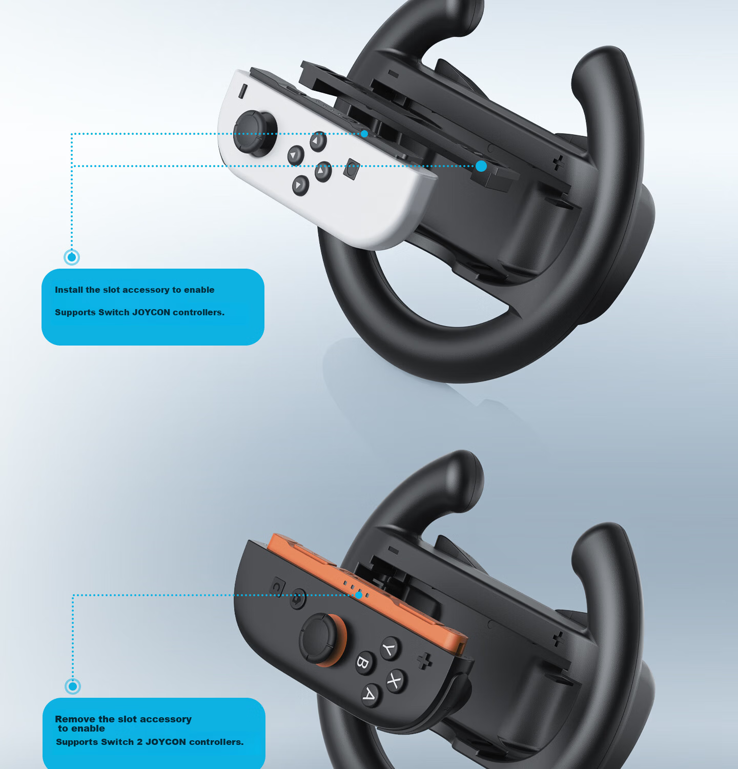 HONCAM Switch 1st and 2nd Gen Racing Wheel with Base for NS2 Nintendo Mario Kart 8 Kart Game Joy-Con Controller Motion Sensor Grip Universal 3
