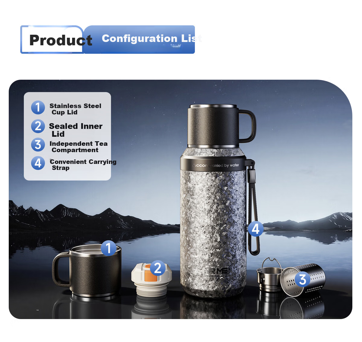 NRMEi Insulated Large Capacity Men's Tea Separation Titanium Coated Inner Liner Portable Car Office Water Bottle 22