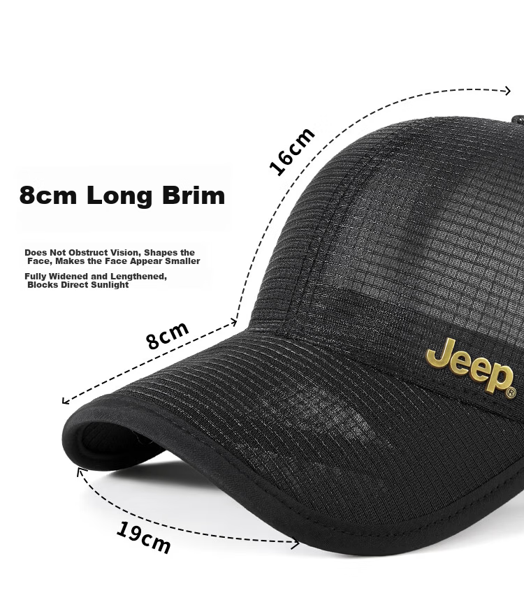 JEEP Breathable Mesh Cap Spring Summer Sun Protection Outdoor Sports Baseball Cap Lightweight for Men and Women Large Head Size 7