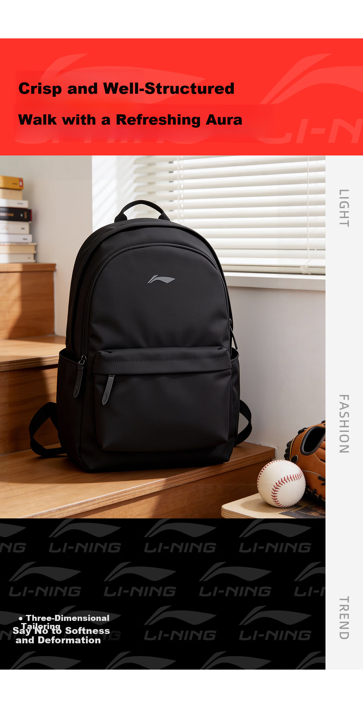 Li-Ning Backpack for Men, High School Student Bookbag, Stylish 2026 New Model, Large Capacity, Lightweight Travel Backpack, Laptop Bag 17