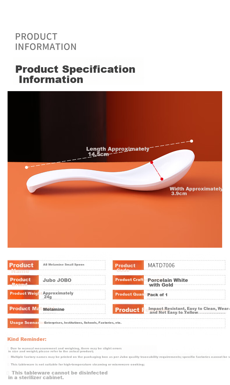 JOBO A8 Melamine Soup Spoons Set of 20, 14.5cm Small Soup Spoons with Anti-Slip Hook for Fast Food 3
