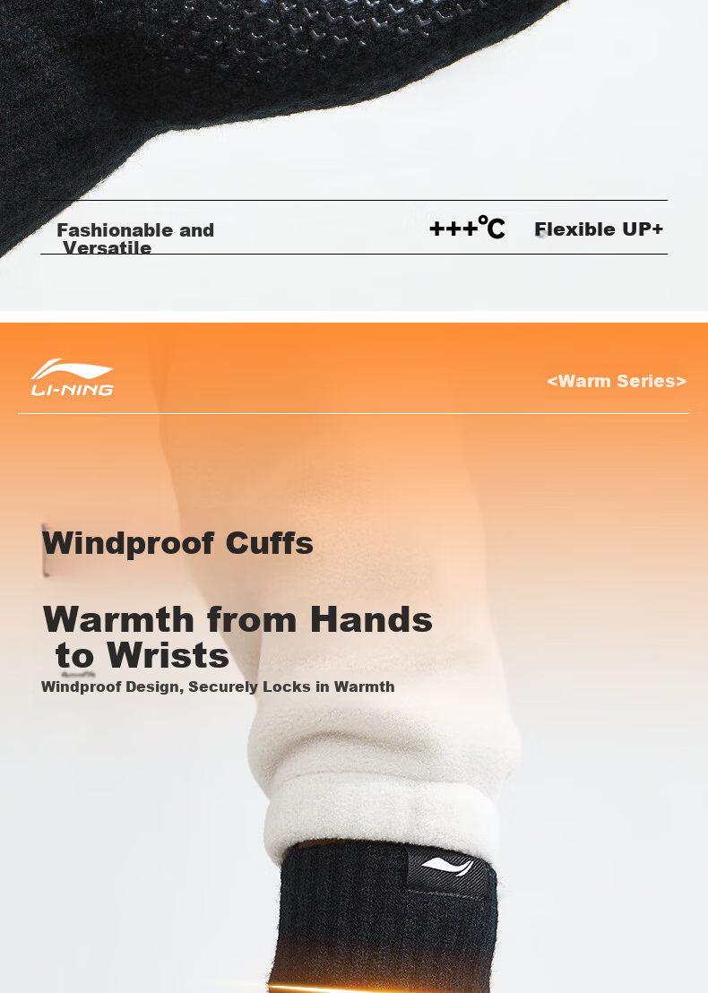 LI-NING Winter Cycling Gloves and Warm Face Mask Set, Unisex Knitted Fleece Windproof Touchscreen Electric Bike Gloves 2