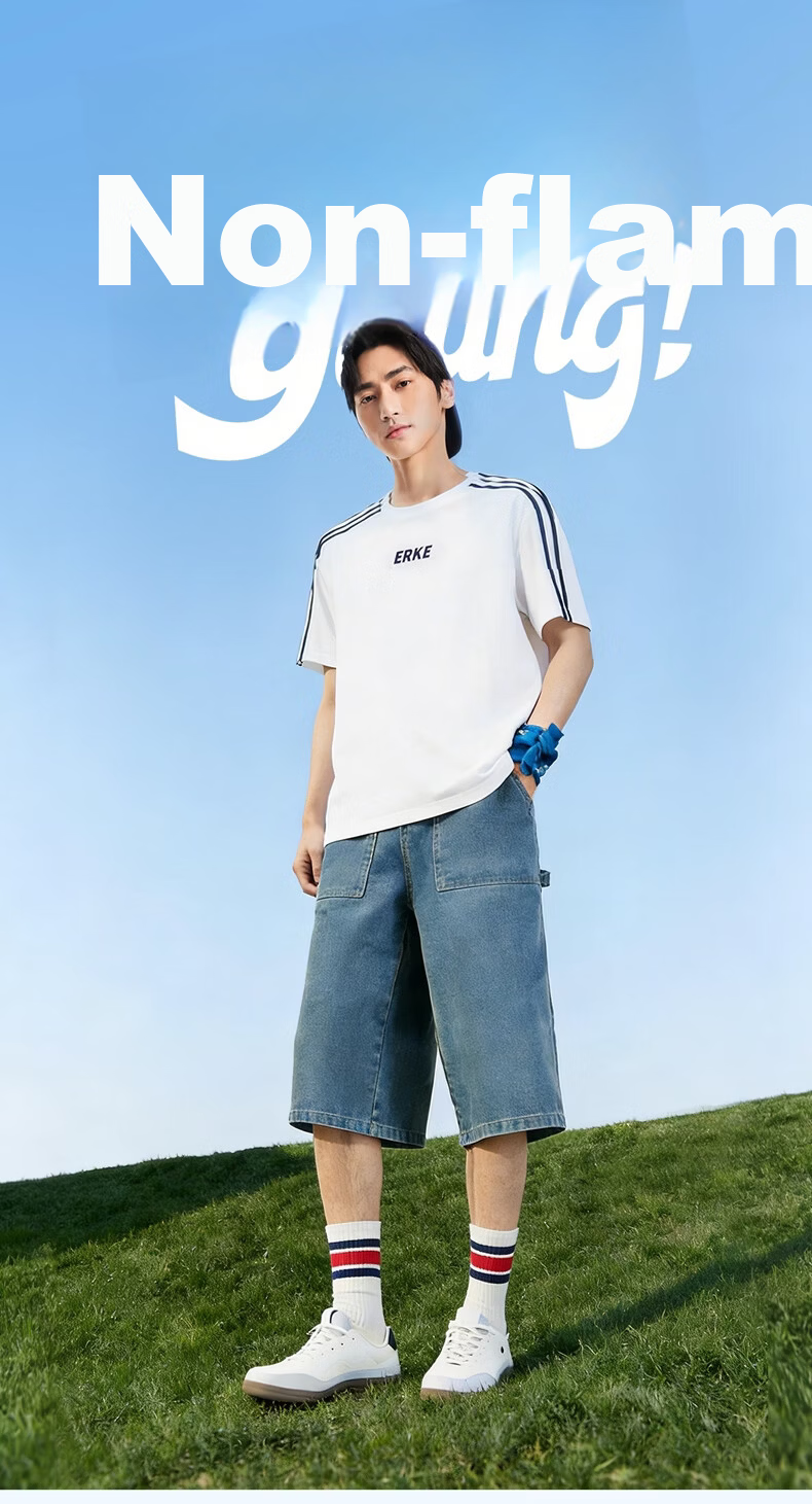 ERKE [Yu Shi Same Style] Men's Round Neck Short-Sleeve Knit Top, Summer Outdoor Antibacterial Sports T-Shirt, Casual Outerwear 2