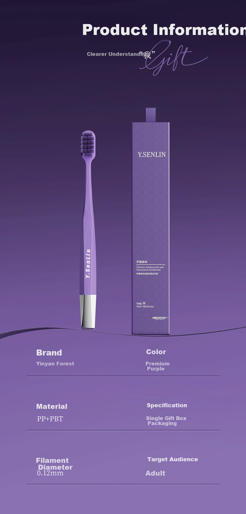 Yinyan Forest Wide Head Soft Bristle Toothbrush Adult Unisex Antibacterial Gum Care Sensitive Couple Single Gift Box 7