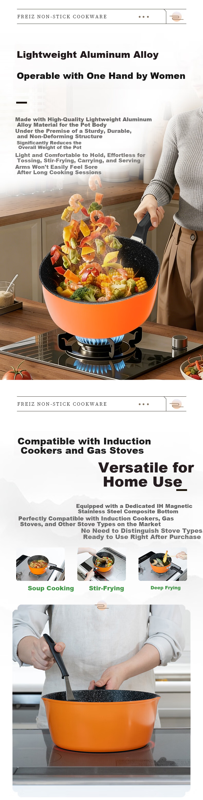 FREIZ Peace Deep Non-Stick Frying Pan, Yongwang Style, Household Non-Stick Wok, Compatible with Induction Cooker And Open Flame 4