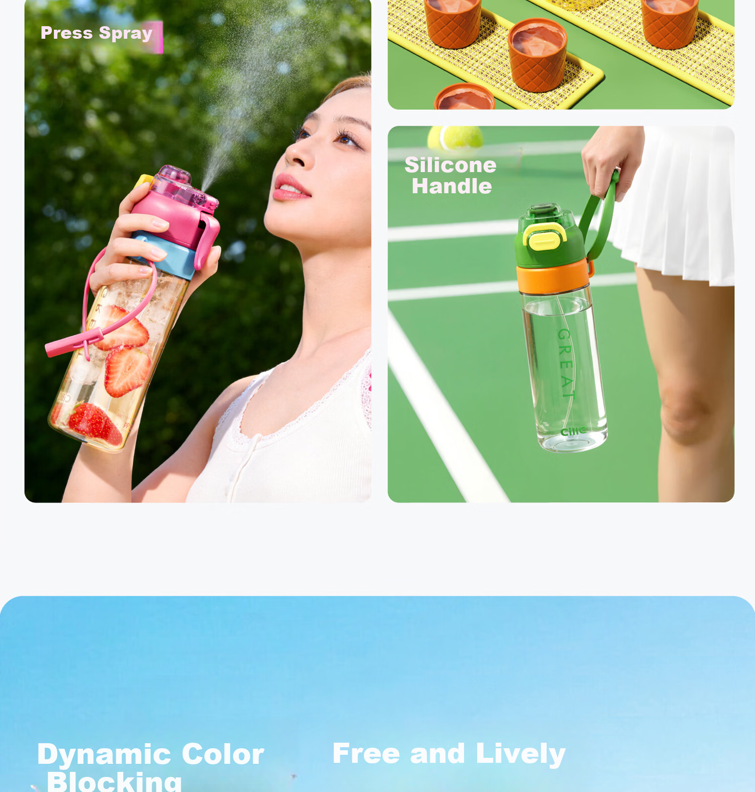 Cille Cooling Mist Hydration Bottle Summer Running Fitness Sports Water Bottle Outdoor Cycling Large Capacity Portable Hiking 5
