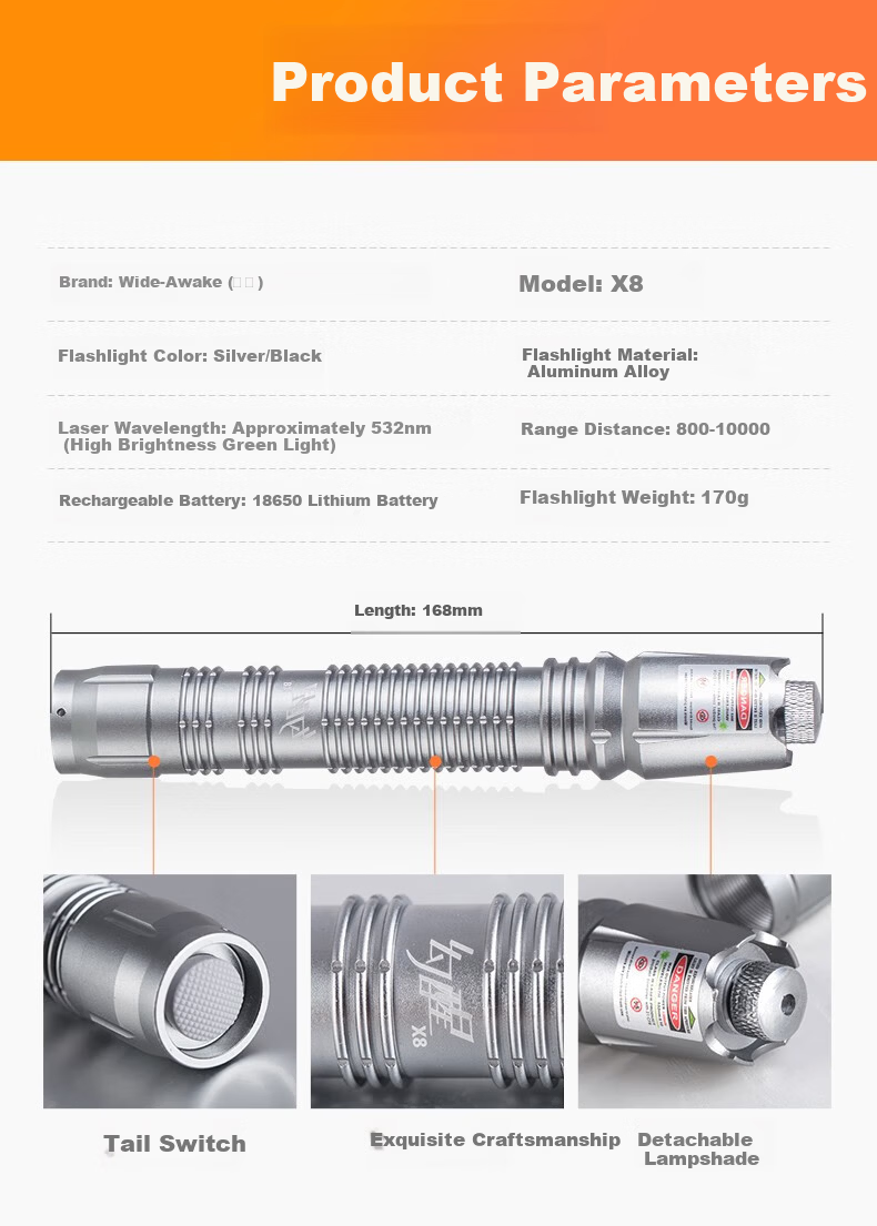 Huanxing High-Power Laser Green Light 8000m Long-Distance Pointer for Real Estate Model Outdoor Self-Defense Trainer Tour Guide Starry Sky Pen 8