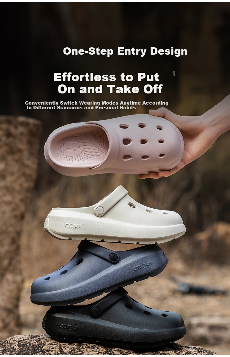 Coqui Unisex Outdoor Casual Breathable Soft Elastic Thick Sole Clogs Sandals Black Size 42-43 CQ2558 5