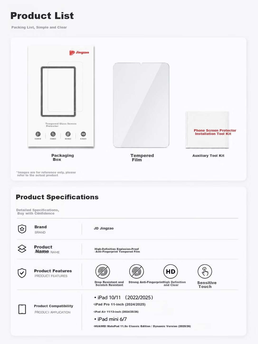 JD Jingzao iPad Mini 6/7 Dust-Free Tempered Glass Screen Protector Full Coverage Anti-Fingerprint Explosion-Proof HD Anti-Scratch Blue Light Resistant Tablet Film 7