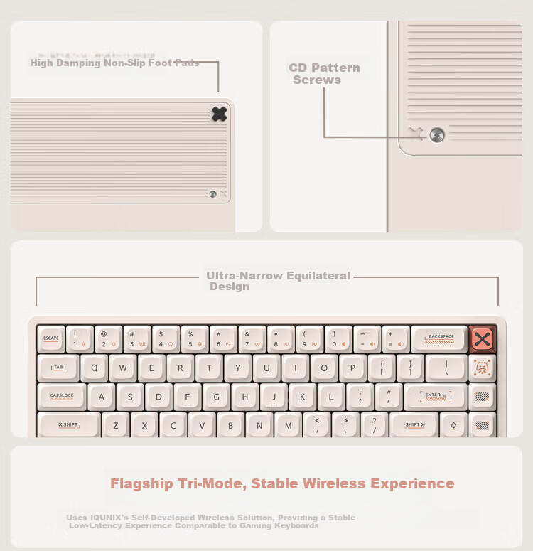 IQUNIX Aluminum Factory MG65 Series Low-Profile Mechanical Keyboard Wireless Tri-Mode Compatible with Mac Tablet Office Ultra-Thin Gaming MG65 Misty White Light Feather Switch 20