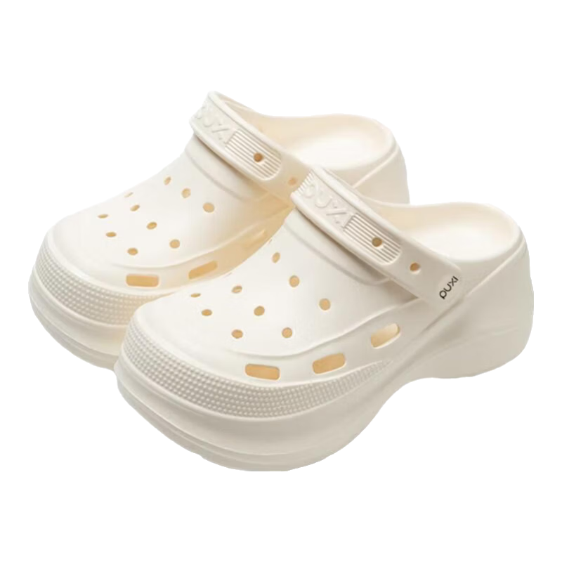 Puxi Women's Thick Sole EVA Slip-On Summer Clogs Non-Slip Odor-Resistant Cloud White Sandals Size 33-34