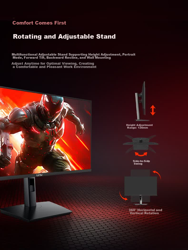 LeTV 27-inch 4K UHD IPS Monitor with Type-C 65W, Rotatable and Height Adjustable, USB Port, 8-bit Professional Design Office Display 9