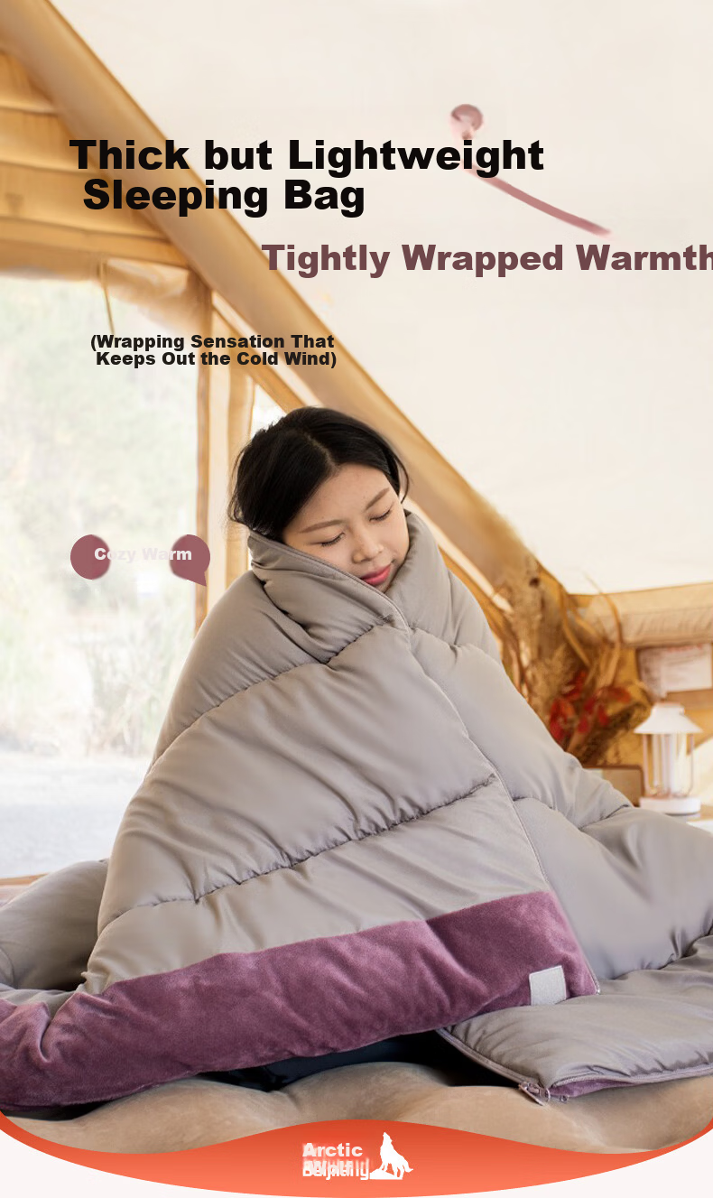 BeiJiLang Double Sleeping Bag Autumn Winter Thickened Crystal Velvet Outdoor Camping Car Nap Warm Anti-Cold Quilt 5