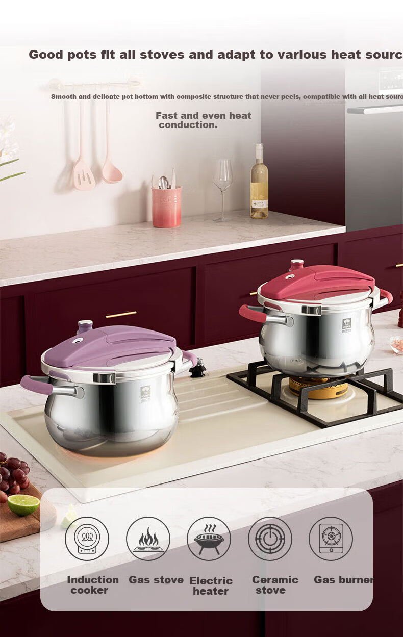 Kambach Pure Titanium Pressure Cooker High-Pressure Pot Household Explosion-Proof Single-Hand Open Large Capacity 5.8L Gas Stove Compatible 22cm 16