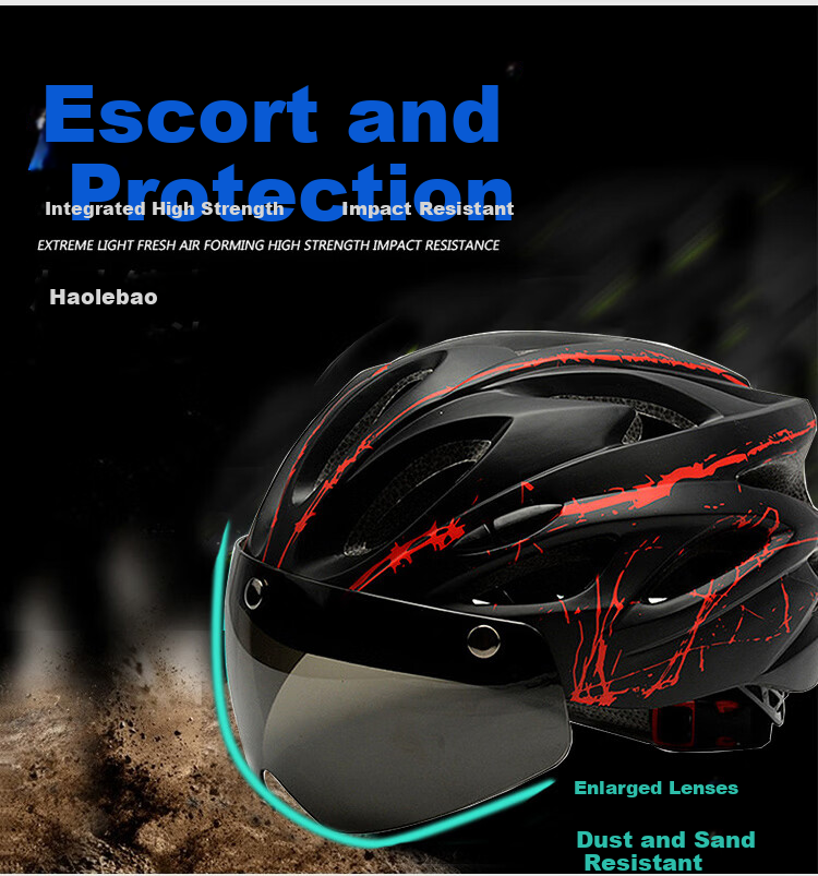 Haolebao Magnetic Visor Cycling Helmet Unisex Mountain Road Bike Helmet Integrated Mold Black Blue 3