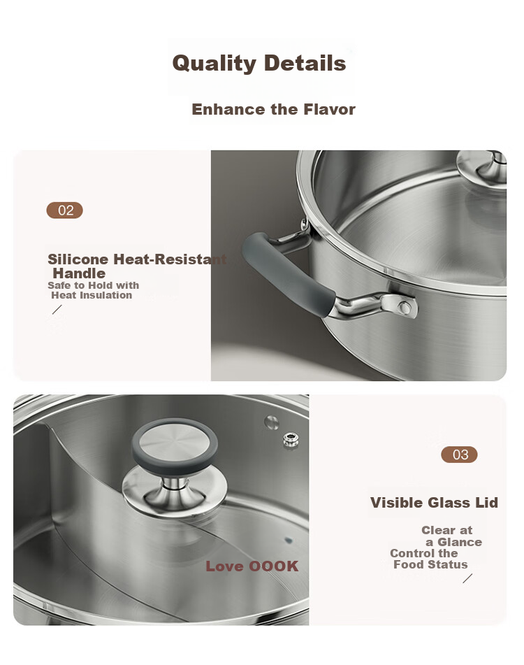 MAXCOOK 26cm 316L Stainless Steel Hot Pot Soup Pot with Lid, Compatible with Gas and Induction Cookers MCT7528 13