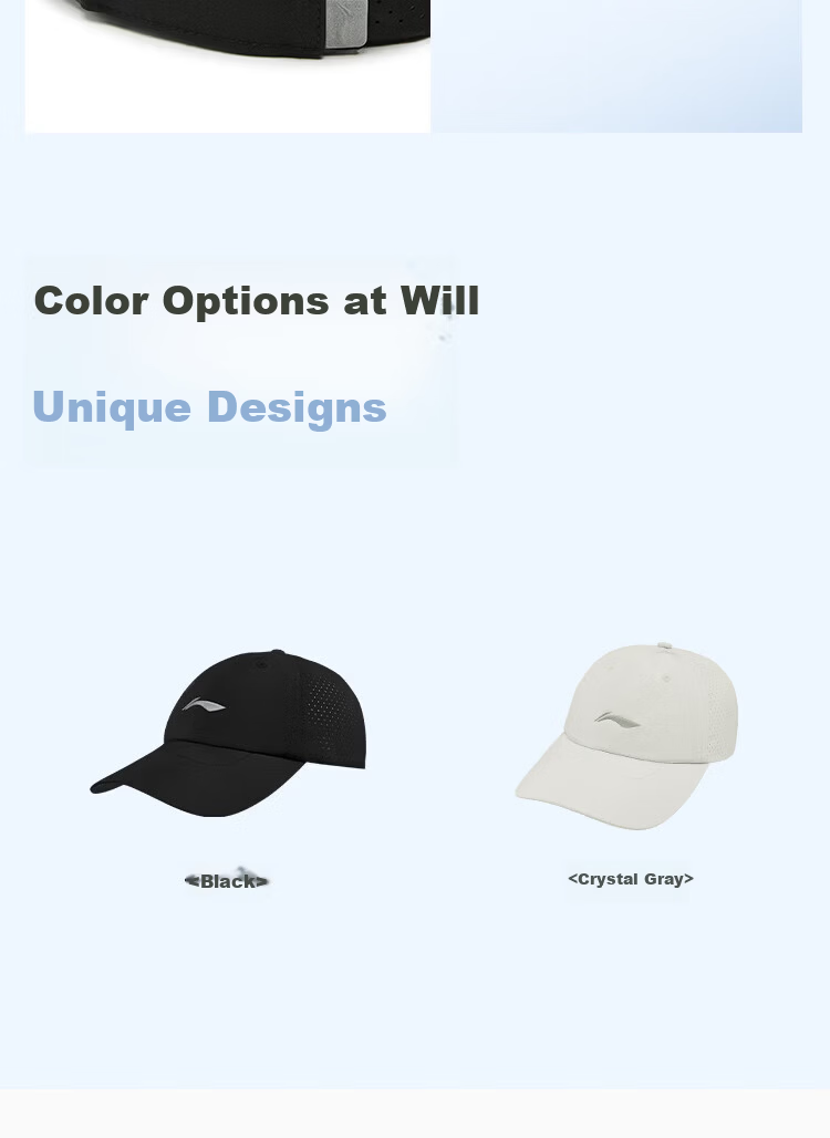 Li-Ning Unisex Sports Cap 2026 Summer Breathable Sunshade Trendy Baseball Hat Crystal Gray 7
