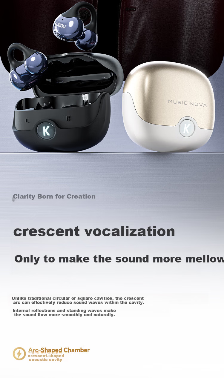 KUGOU 6.0 Bluetooth Earclip Wireless Earphones Open Bone Conduction Sports Running Music Gaming Long Battery Life Compatible with Huawei Apple Nova320 13