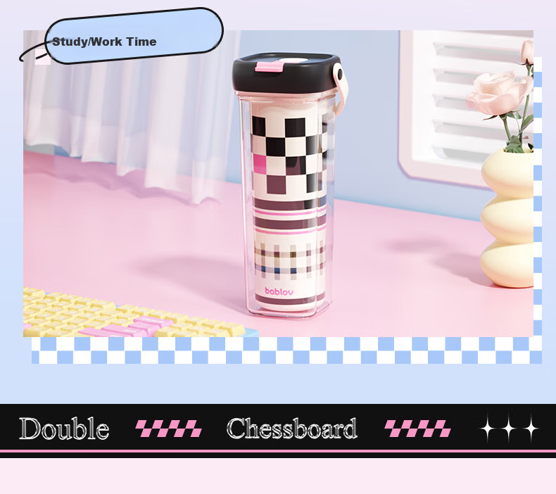 BABLOV Flower Companion Forest Straw Cup for Girls High-Value Tritan Plastic Water Bottle Summer Portable Double-Layer Travel Cup for Students 15
