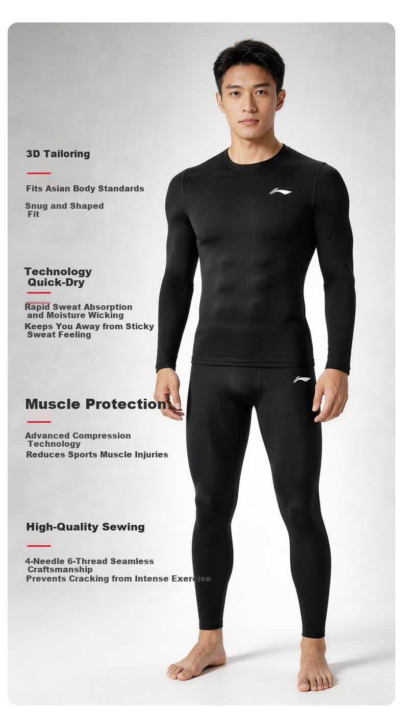 LI-NING Men's Quick-Dry Long Sleeve Compression Shirt Summer Fitness Basketball Running High Elastic Training Top 10