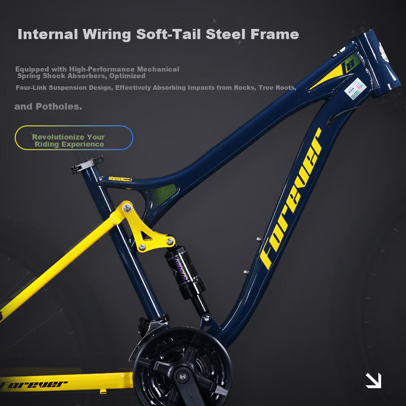 Forever Soft Tail Mountain Bike [Buy Today Ride Tomorrow] 24-Speed Starry Blue Hydraulic Disc Brake 26-Inch