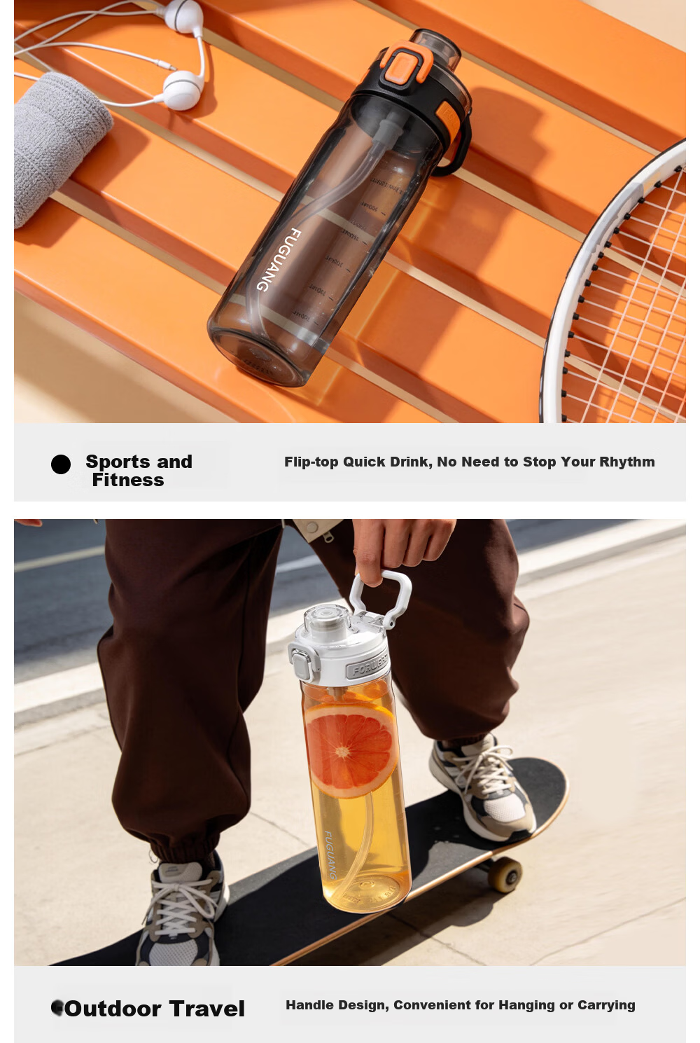 Fuguang Plastic Water Bottle Men's Tritan Spring Summer Student Sports Portable Handheld Outdoor Cup White 14