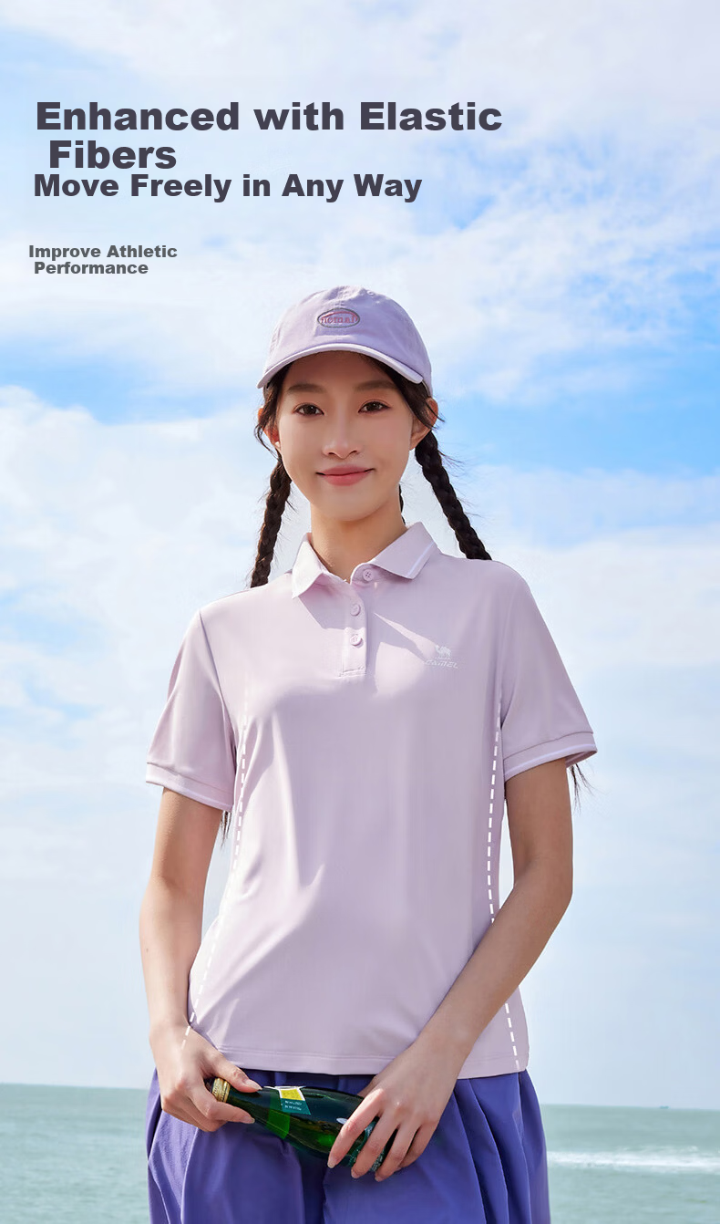 CAMEL Women's Sports Quick-Dry Polo Shirt, Casual Short Sleeve T-Shirt with Collar, C26BAYL6035, Starry Purple, XL 10