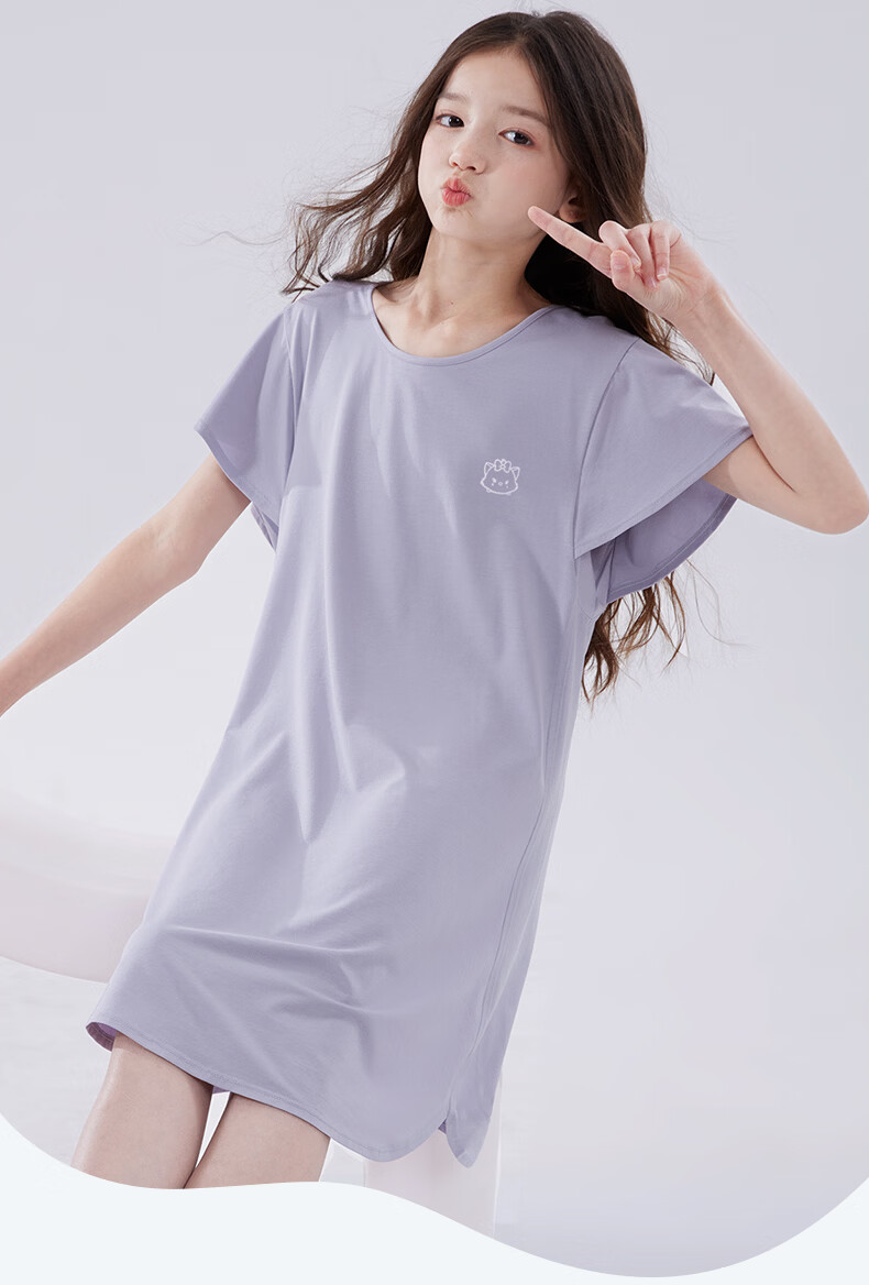 Disney Girls' Modal Nightgown Children's Summer Lightweight Pajamas Teen Air Conditioning Clothes 98114 Purple Size 130 1