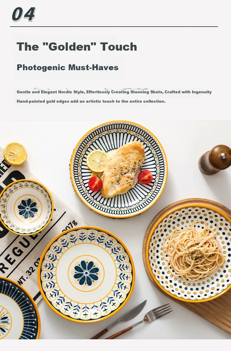CERAMICS Nordic Series Plates, Household Ceramic Dishes, Creative Minimalist Tableware, Plate And Bowl Set, Round Plates, Mixed Set of 4 Pieces 8