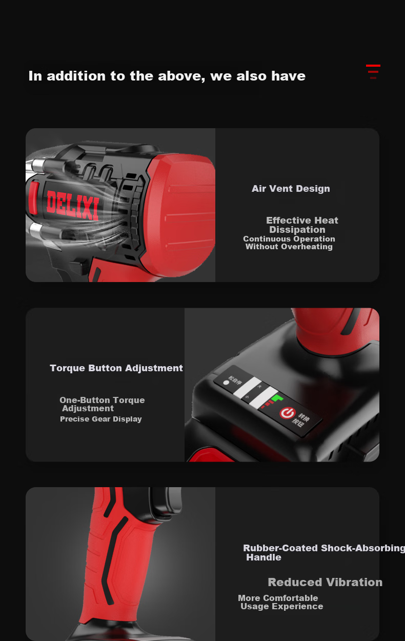 DELIXI ELECTRIC Brushless Lithium-Ion Impact Wrench, 320N High Torque, 10-Section Battery, Two Batteries And One Charger Set, Heavy-Duty Automotive Repair Model 14