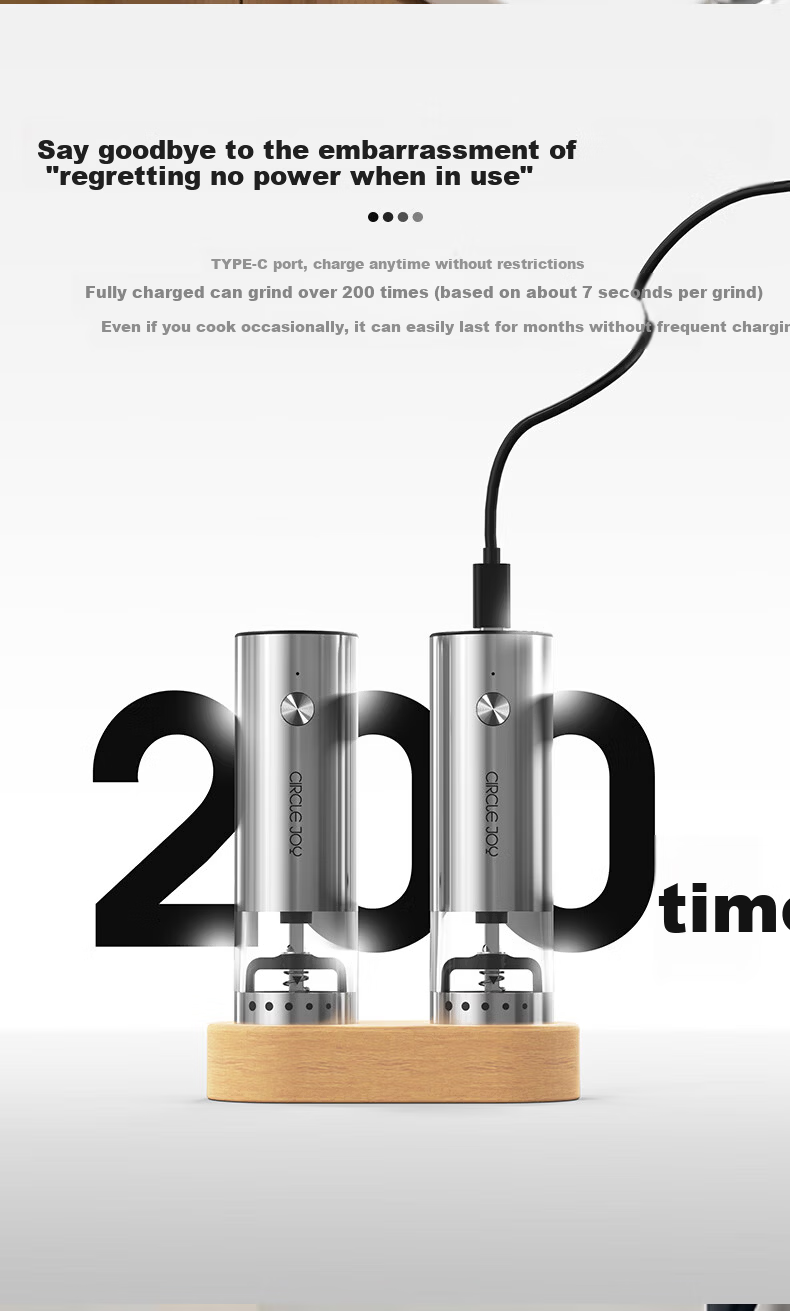 Circle Joy Mini Stainless Steel Electric Pepper Grinder Rechargeable Household Spice Grinder Set of 2 8
