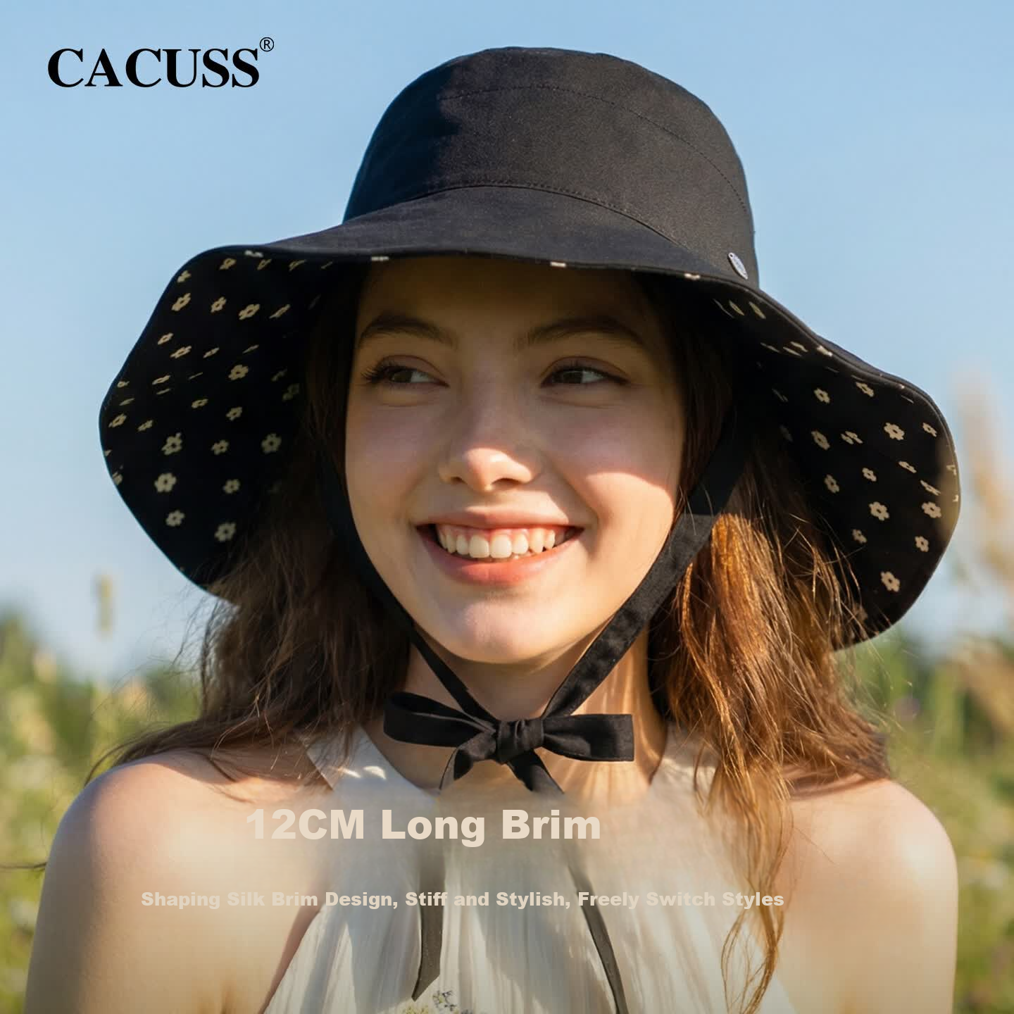 CACUSS Women's Spring Summer Wide Brim Sun Hat Outdoor Fisherman Hat Pure Cotton Printed Sun Hat Night Blooming Flowers