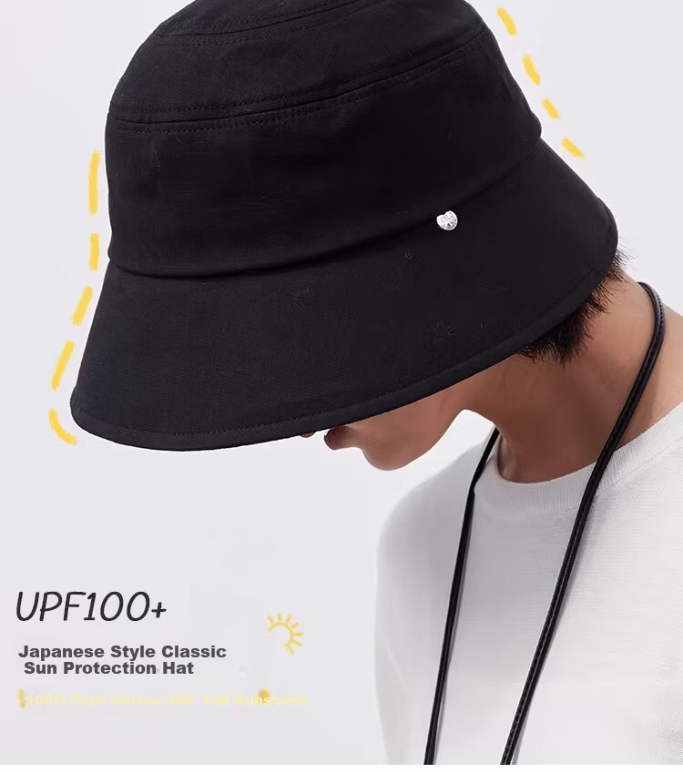 Lagur Classic Style 100% Cotton Fisherman Sun Hat Wide Brim Summer Sunshade Hat Large Head Circumference Classic Black 2