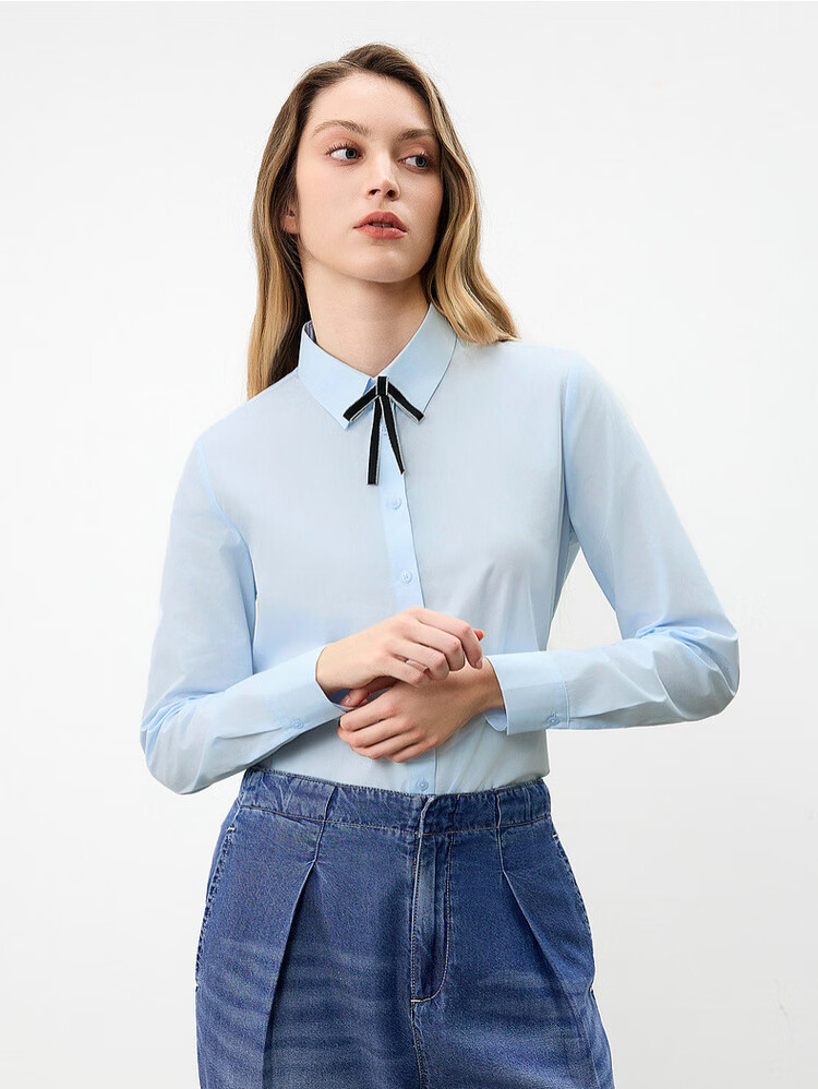 G2000 Women's 2026 Spring Summer Wrinkle-Resistant Non-Iron Long Sleeve Shirt with Bow Tie, Mall Edition 22