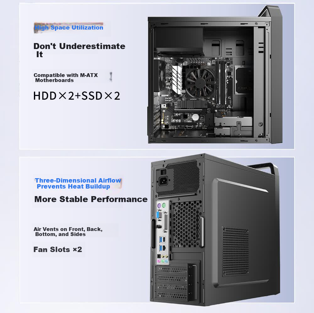 SAHARA Sahara Shangyue S3 Desktop Computer Case Home Office Business Portable Mini Silent Chassis Supports ATX Motherboard 2 Fan Slots 3