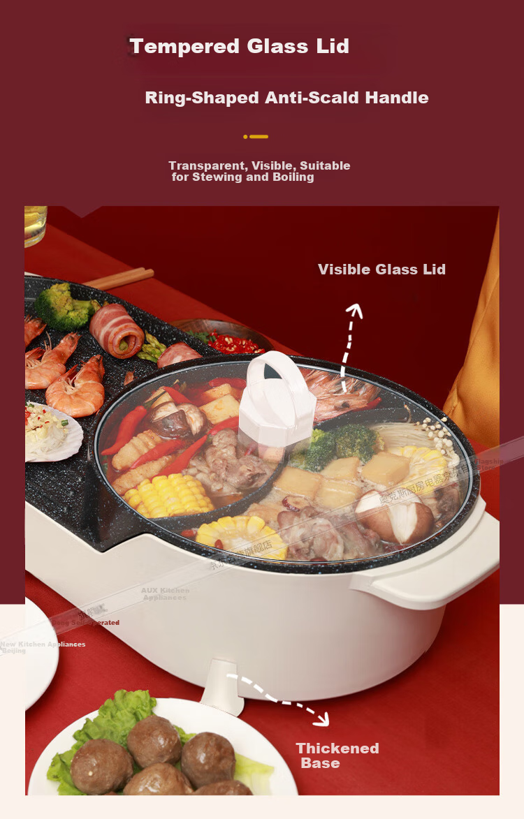 AUX Electric Hot Pot Electric Cooking Pot Split-Style Dual-Flavor Household 2-8 People 8L Large Capacity Hot Pot Multi-Functional Pot 2200W Fast Heating AKP-49A23B-KP 9