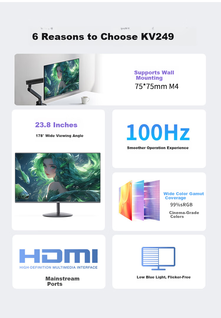 KVL 27-inch 2K Monitor 100Hz Office Home Use IPS Technology HD Low Blue Light Eye Protection Gaming Computer Display KV2740QI 2