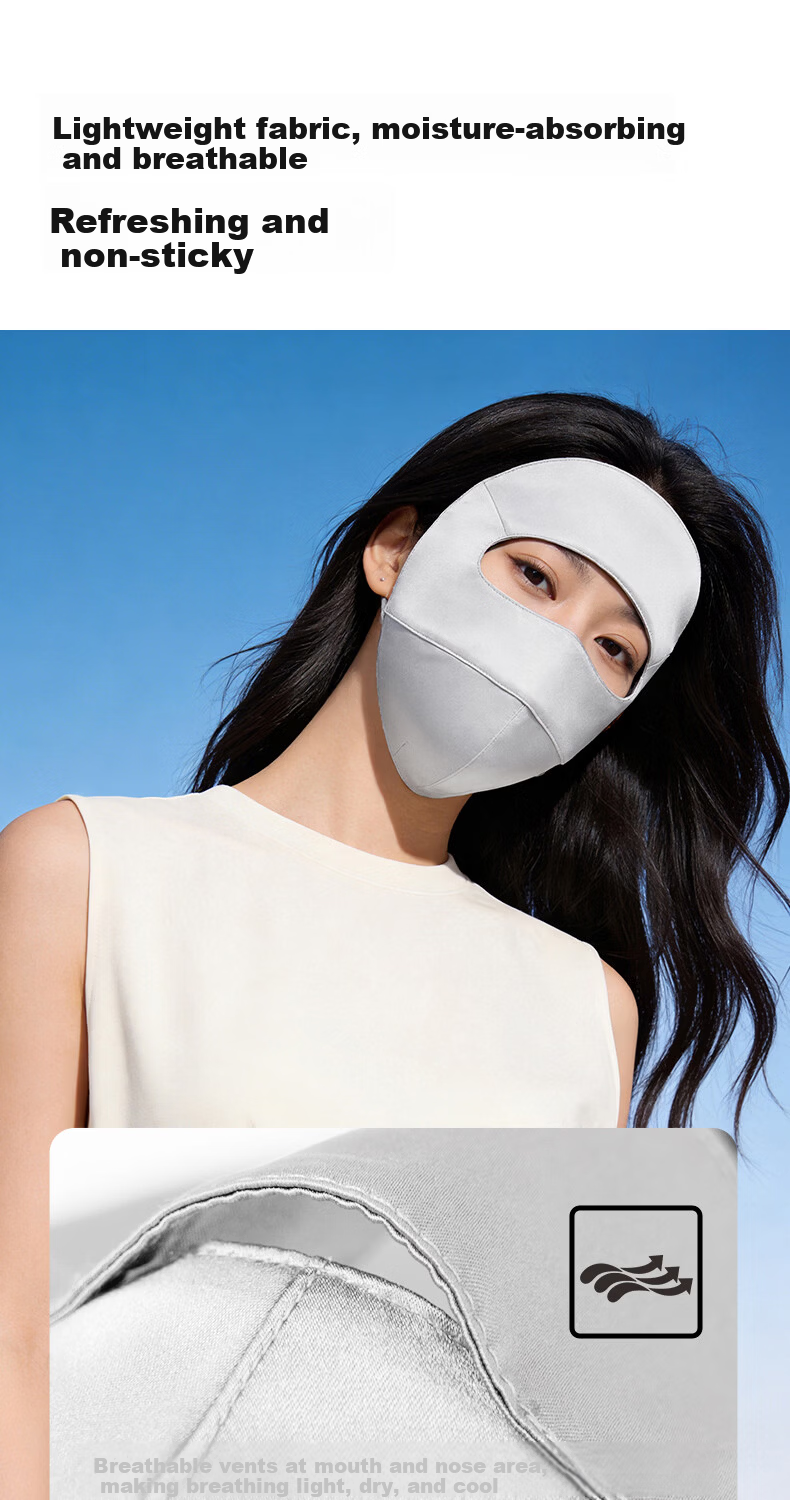 Sanshang 100% Silk Sun Protection Face Mask for Women UV Protection Full Face Mulberry Silk Sunshade Medical Face Bikini Silver Gray 6