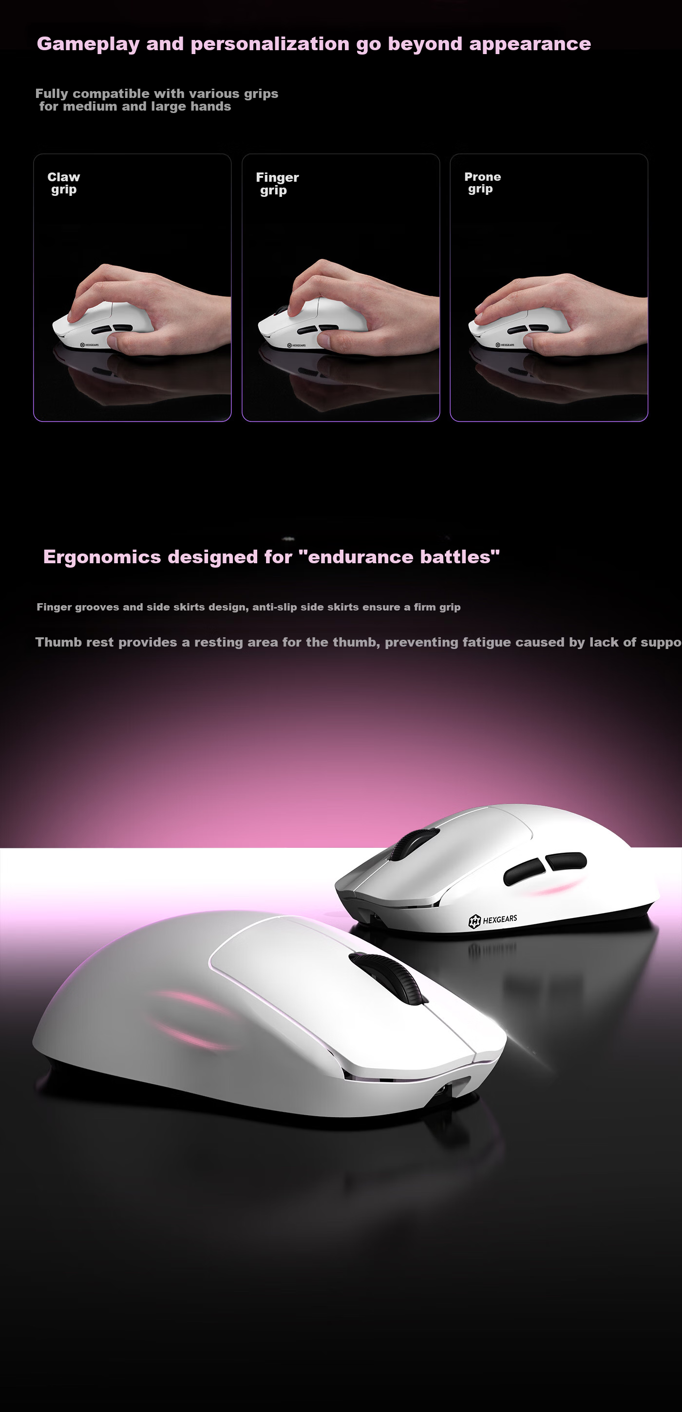Hyeku H9 Wireless Mouse Gaming Office Lightweight Wired/2.4G/Bluetooth Tri-Mode Large Battery White 5