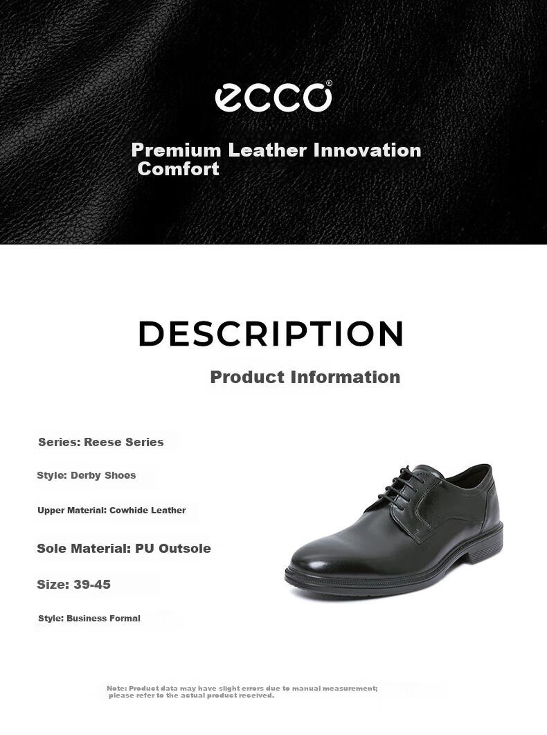 ECCO Men's Leather Dress Shoes Four Seasons Cowhide Formal Derby Shoes Lis 622104 Size 42 1