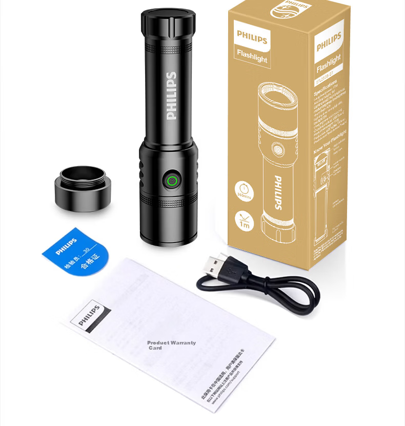 PHILIPS Portable Rechargeable High-Brightness Flashlight Long Battery Life 200000 Outdoor Home Use Compact Lumens Bike Light 2508 17